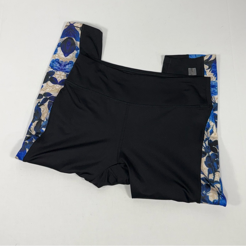 Floral Side Panel LuLaRoe‎ Black Blue Cream Leggings Size M Medium
